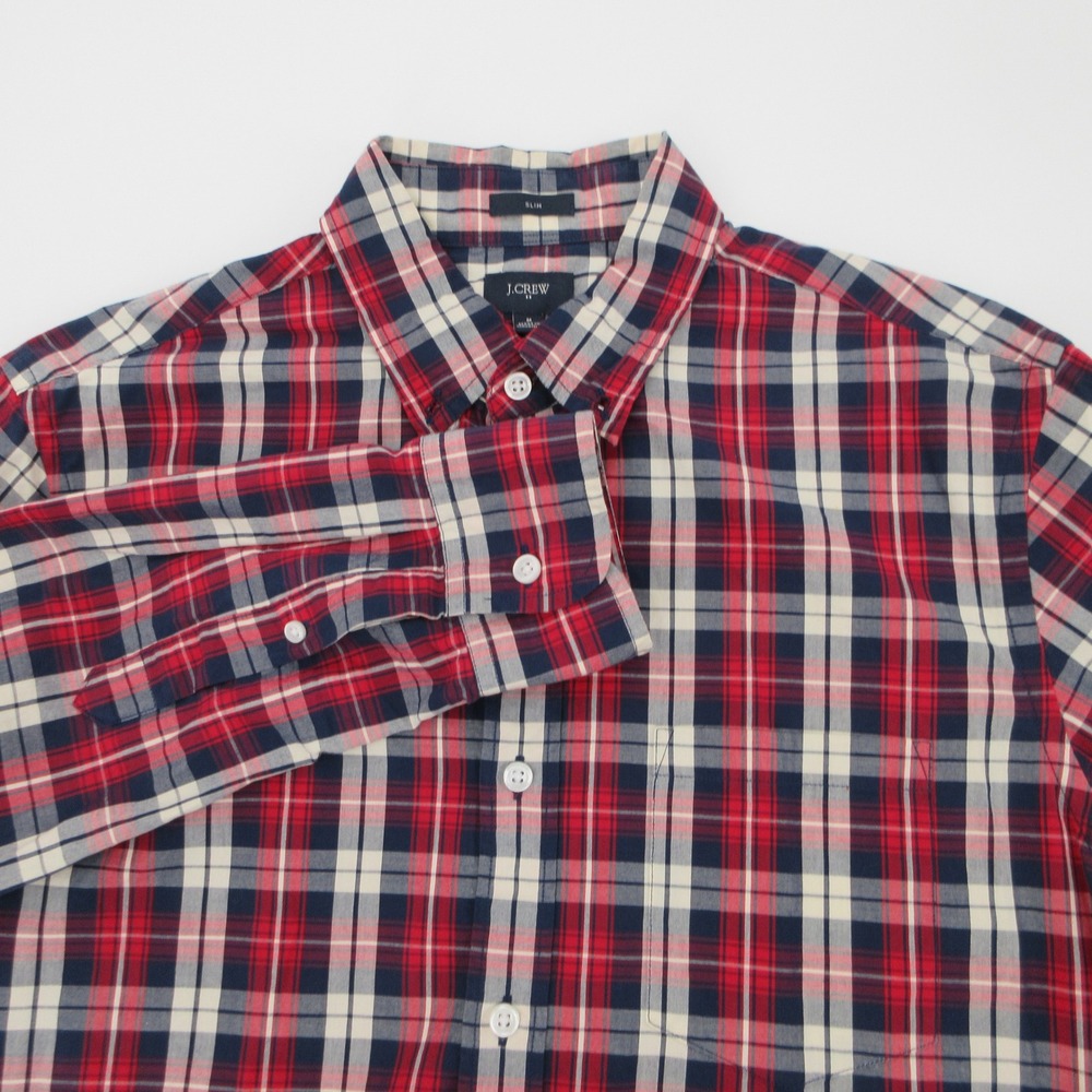 J.Crew Mens Slim Fit Plaid Button Down Shirt Red Navy White 21223 Size M